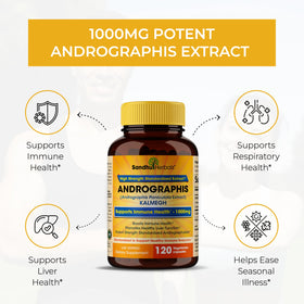 SANDHUHERBALS Andrographis Paniculata Kalmegh capsules sur une table