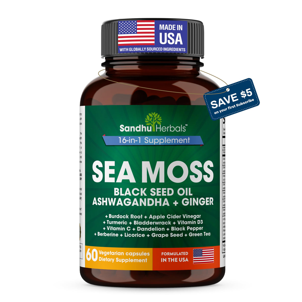 SANDHUHERBALS Capsules de Mousse de Mer avec Huile de Graines Noires, vue de face