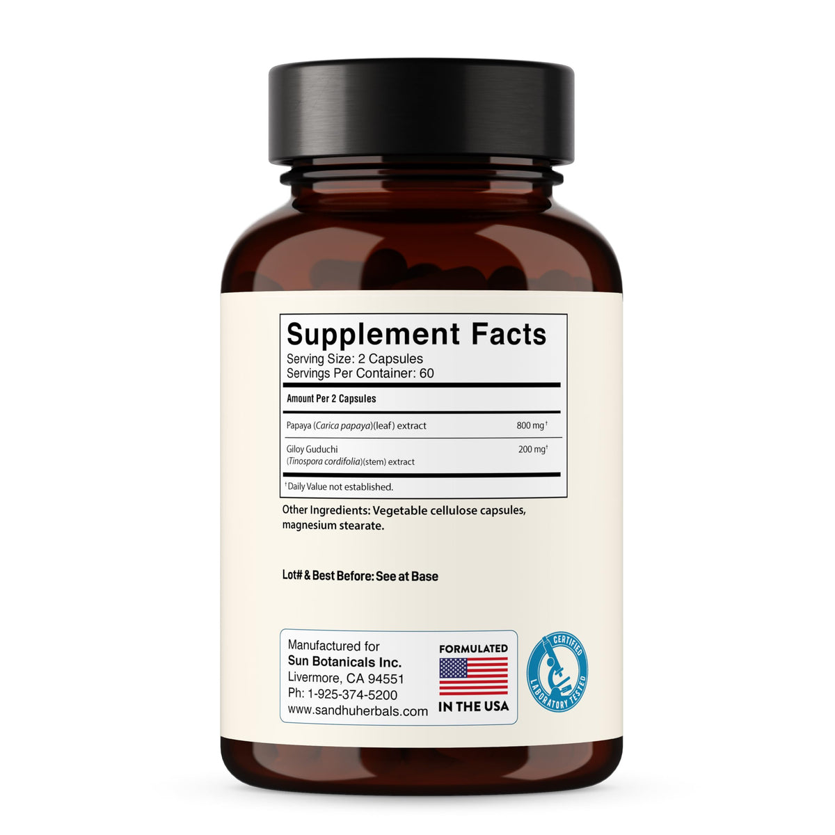 SANDHUHERBALS Extrait de Feuille de Papaye 120 Capsules vue de côté
