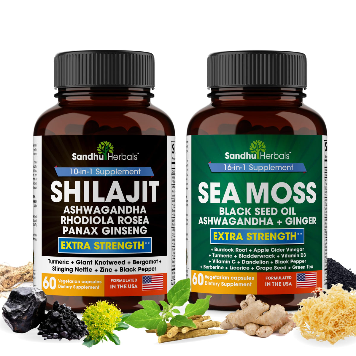 SANDHUHERBALS Shilajit et Sea Moss 120 capsules vue de face