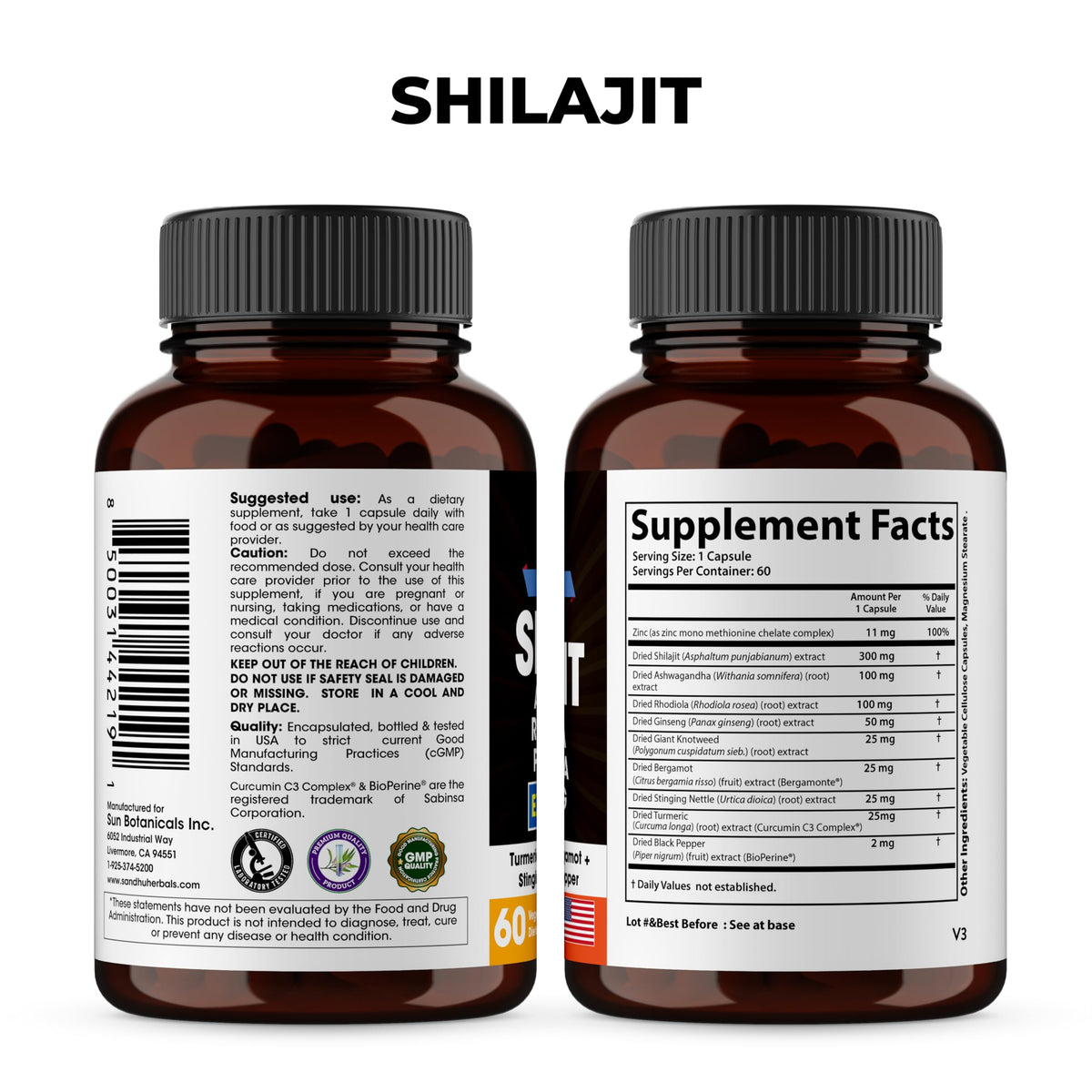 SANDHUHERBALS Shilajit et Sea Moss capsules avec ingrédients
