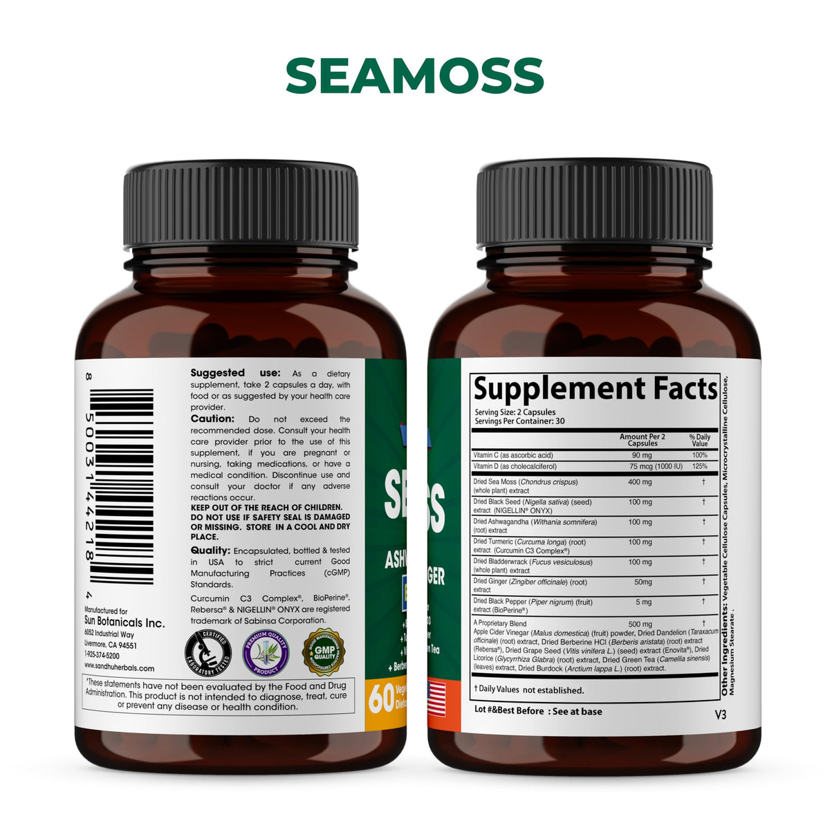 SANDHUHERBALS Shilajit et Sea Moss packaging