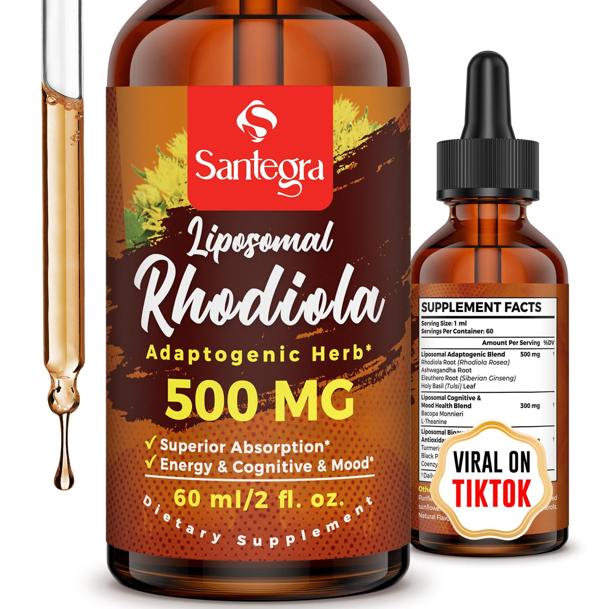 Santegra complément alimentaire Rhodiola Rosea 500 MG 60 ml, vue de face