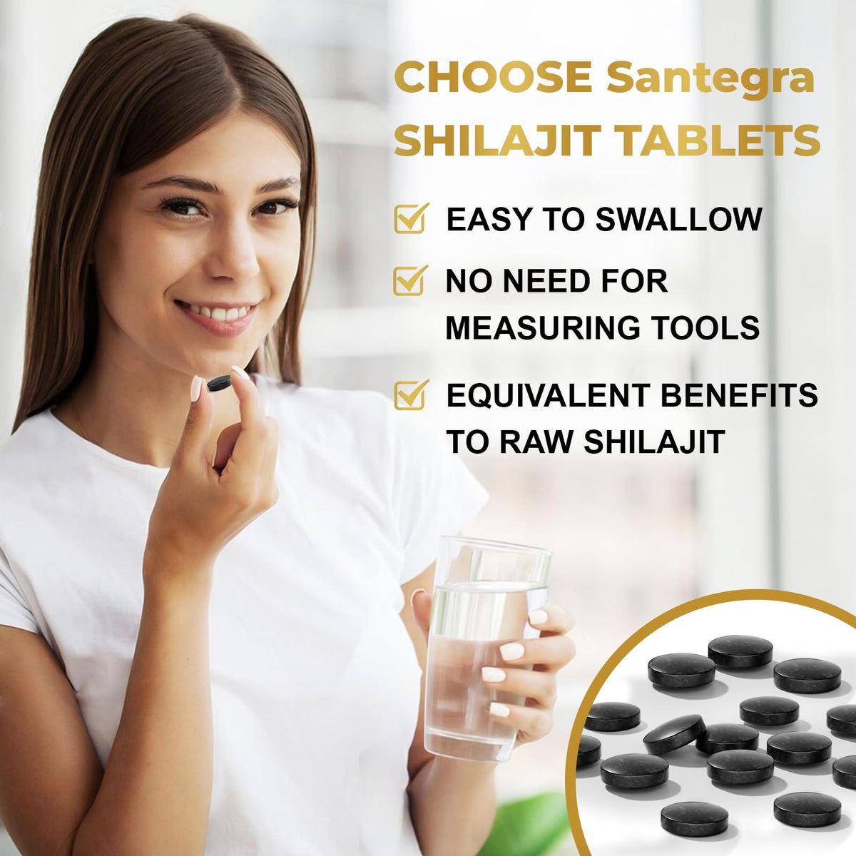 Santegra Shilajit 120 tablettes sur fond blanc
