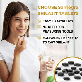 Santegra Shilajit 120 tablettes sur fond blanc