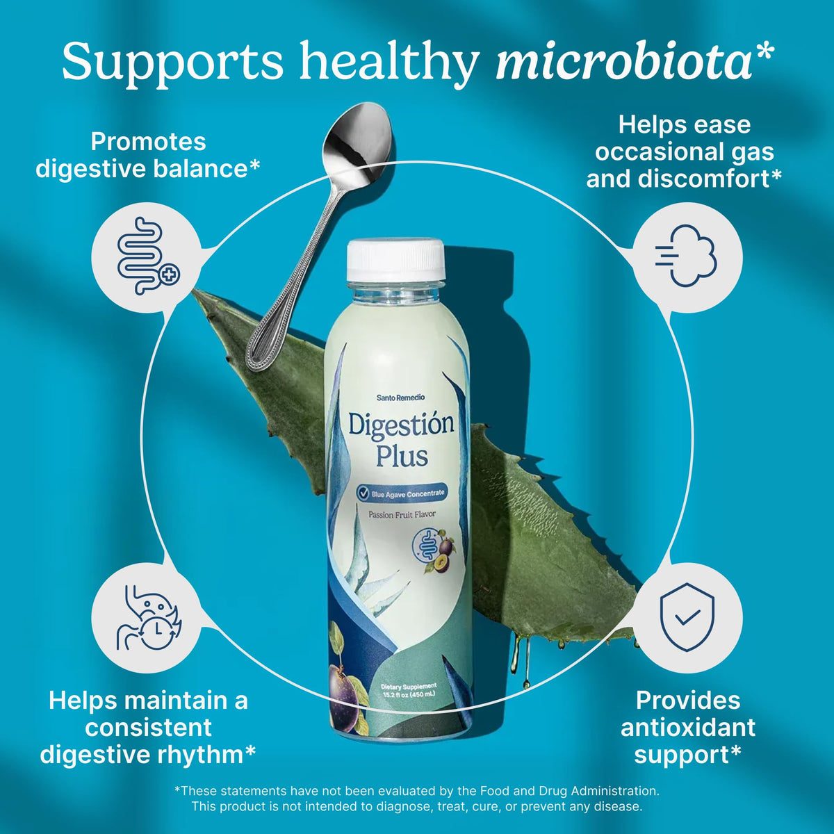 Santo Remedio Boisson Concentrée Agave Bleu avec un verre d'eau