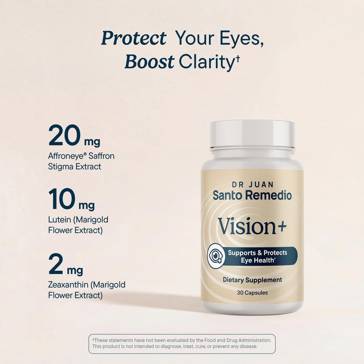 Santo Remedio Vision+ complément alimentaire 30 servings étiquette détaillée