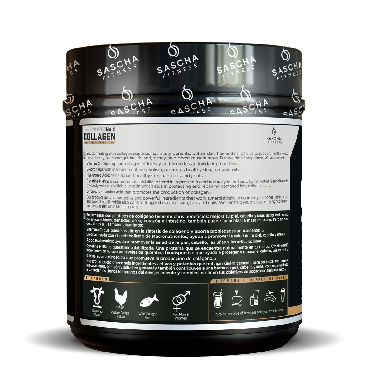 SASCHA FITNESS Collagène Multi Hydrolysé 671g Caramel Macchiato emballage