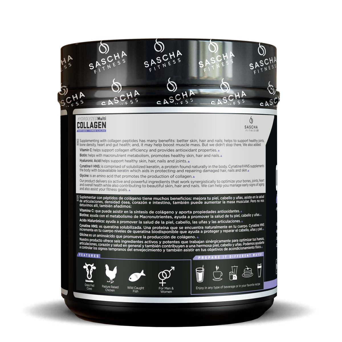 SASCHA FITNESS Poudre de Collagène Hydrolysé 650g Chocolat emballage
