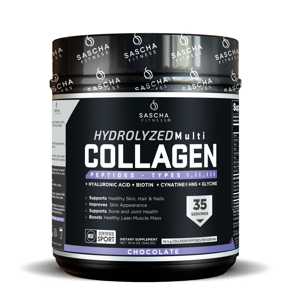 SASCHA FITNESS Poudre de Collagène Hydrolysé 650g Chocolat vue de face