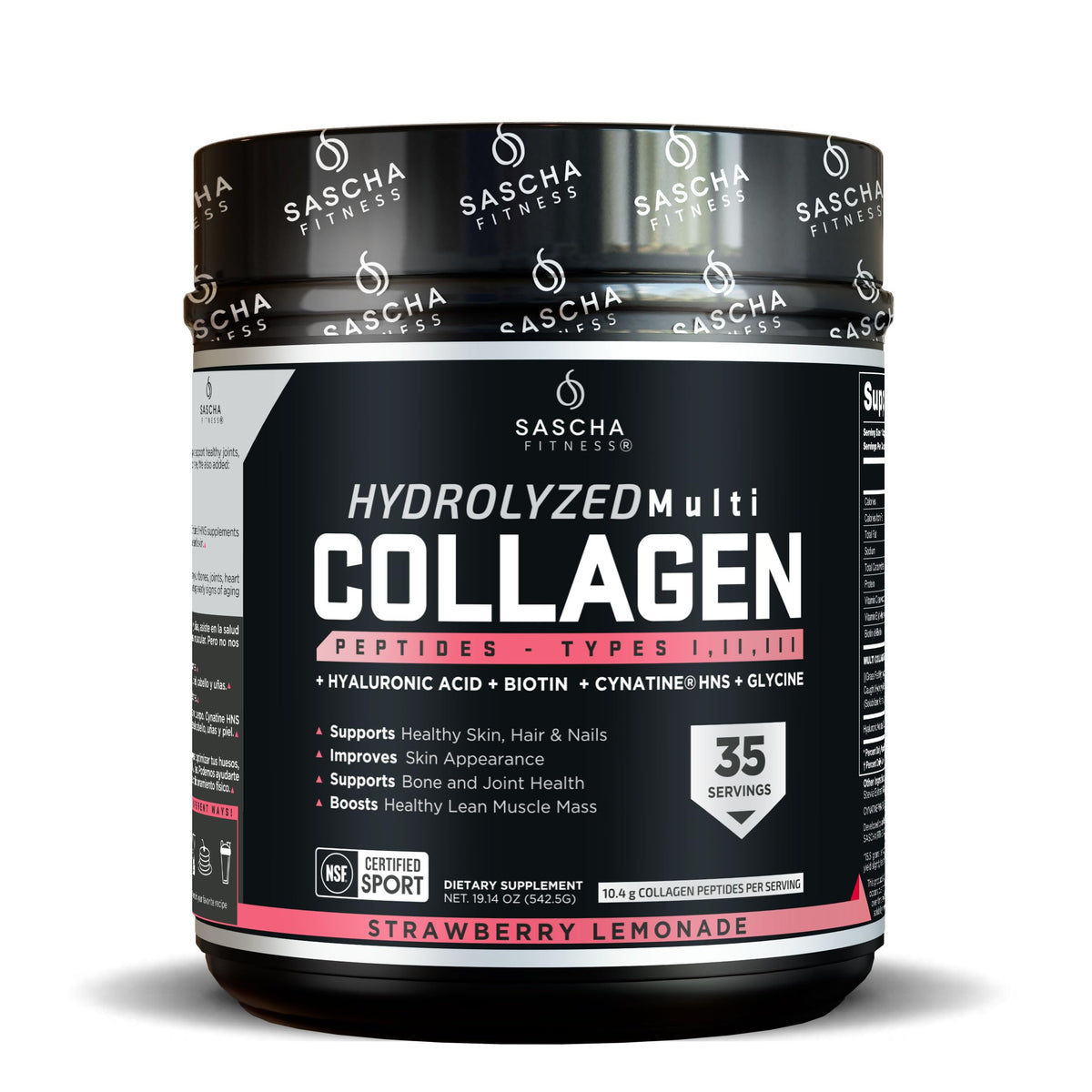 SASCHA FITNESS Poudre Multi Collagène Hydrolysé 600g avec goût Fraise Citron