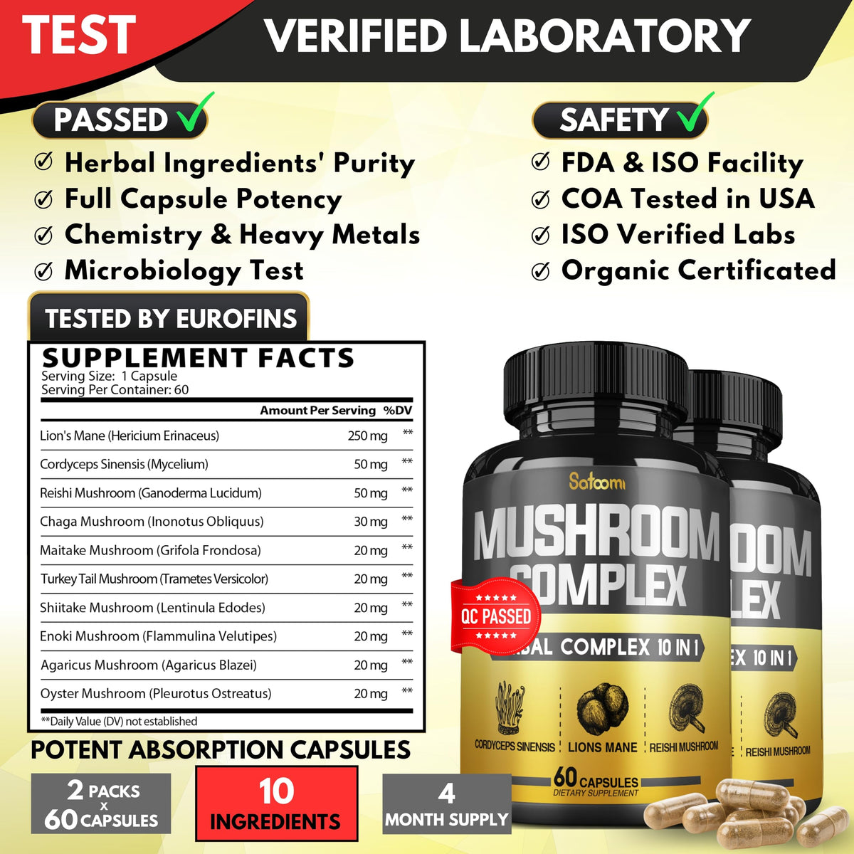 Satoomi Complexe de Champignons, capsules vue de près