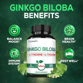 Satoomi Ginkgo Biloba 1000mg 120 capsules sur fond blanc