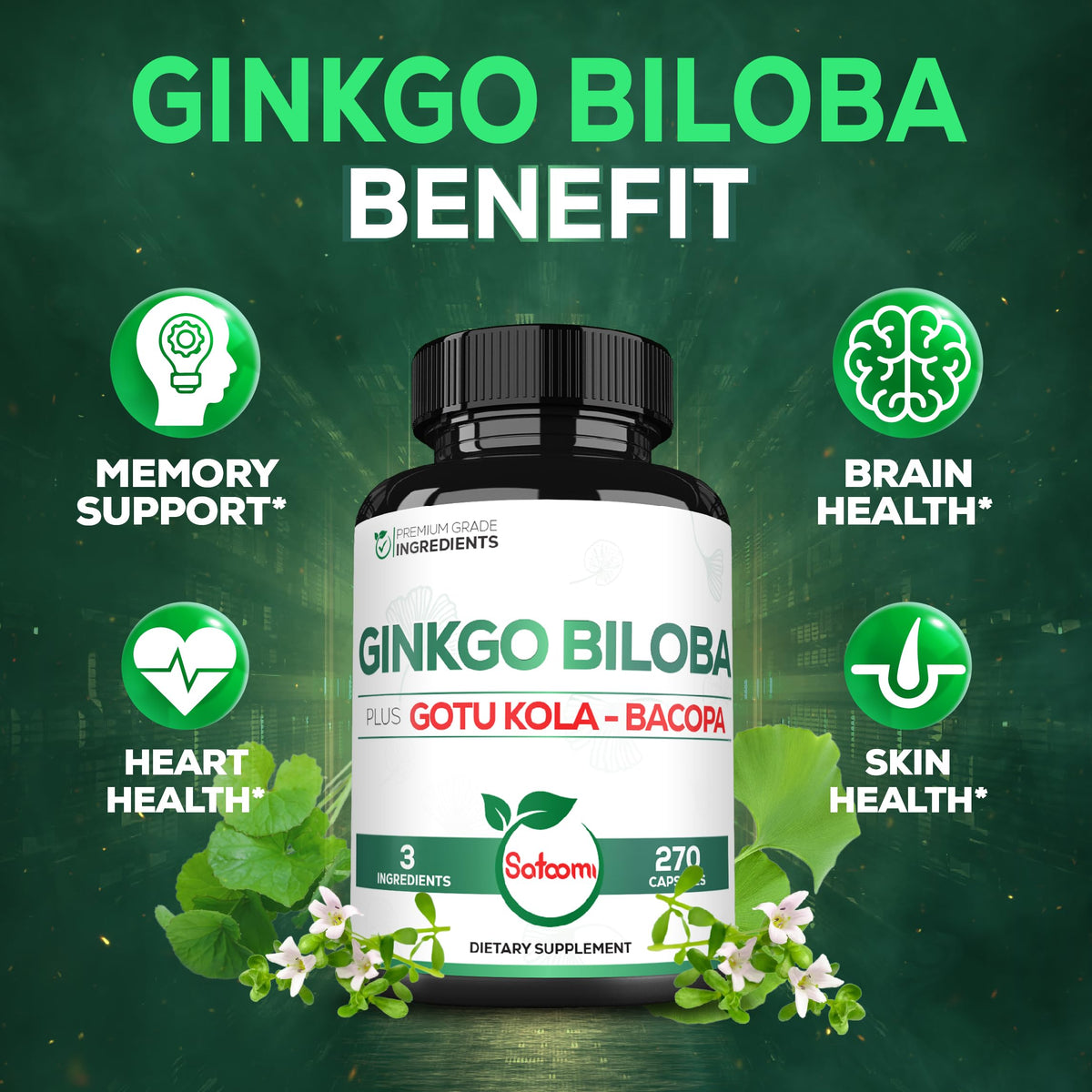 Satoomi Ginkgo Biloba flacon ouvert avec capsules visibles