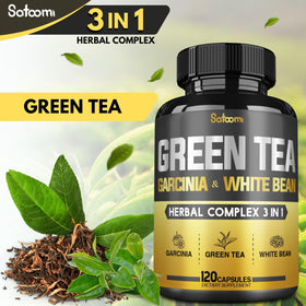 Satoomi thé vert 16000 mg avec ingrédients visibles autour
