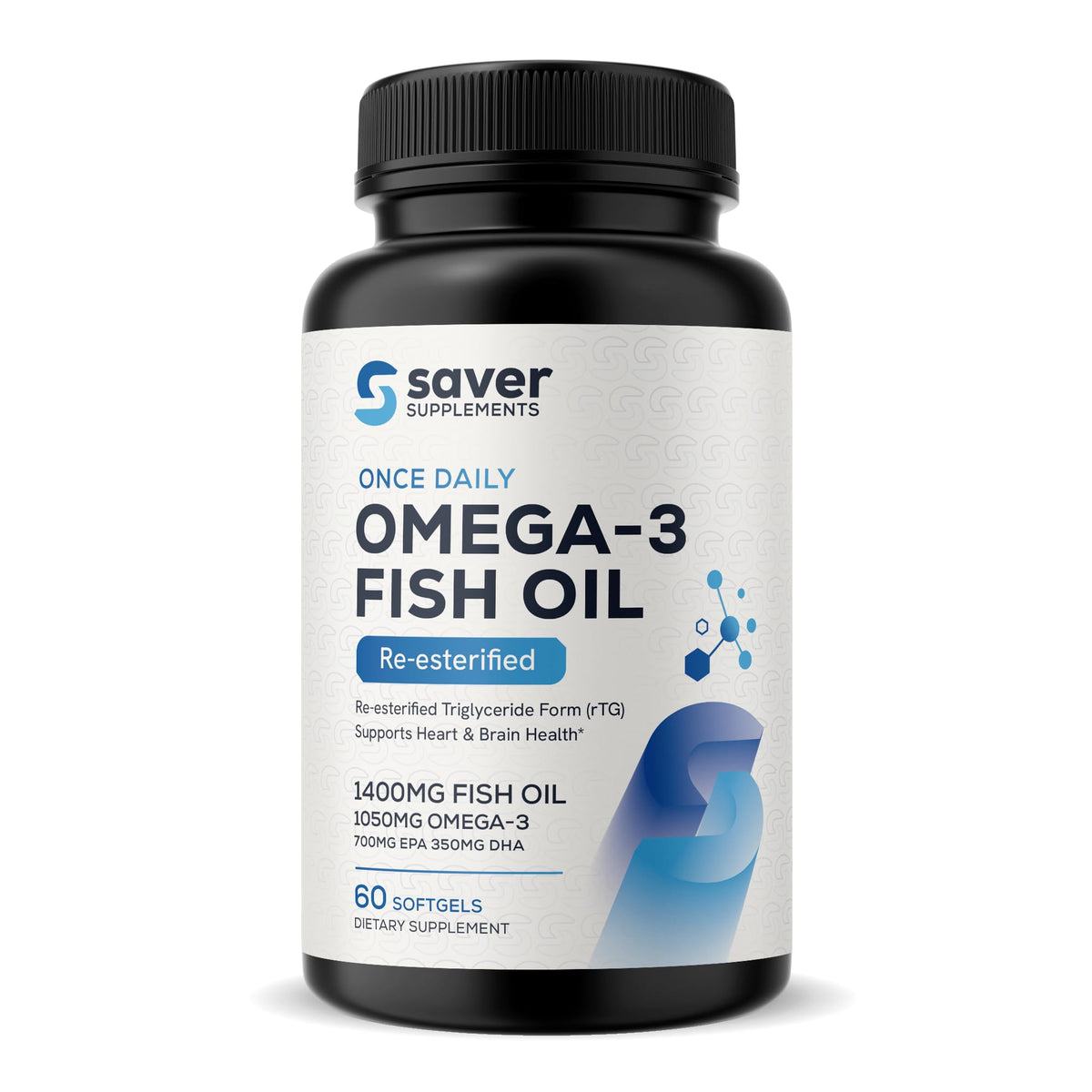 Saver Supplements Huile de Poisson Omega 3 1400 mg gélules frontales