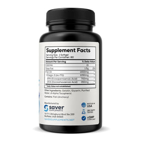 Saver Supplements Omega 3 gélules avec étiquette visible
