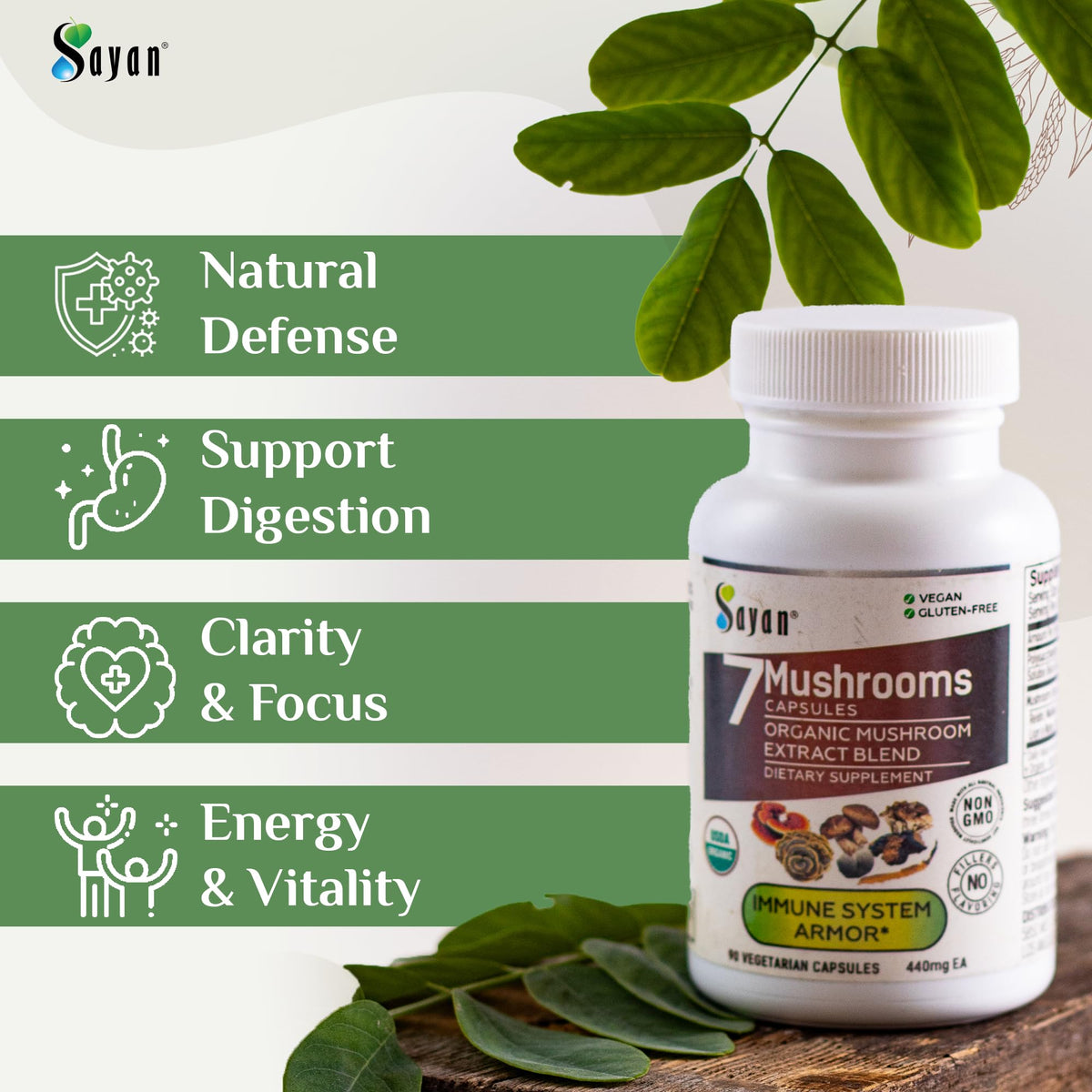 Sayan 7 Champignons 90 Capsules avec ingrédients naturels
