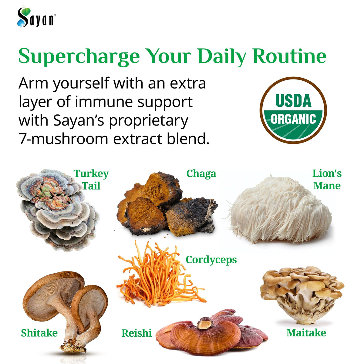Sayan 7 Champignons 90 Capsules ouverte avec capsules visibles