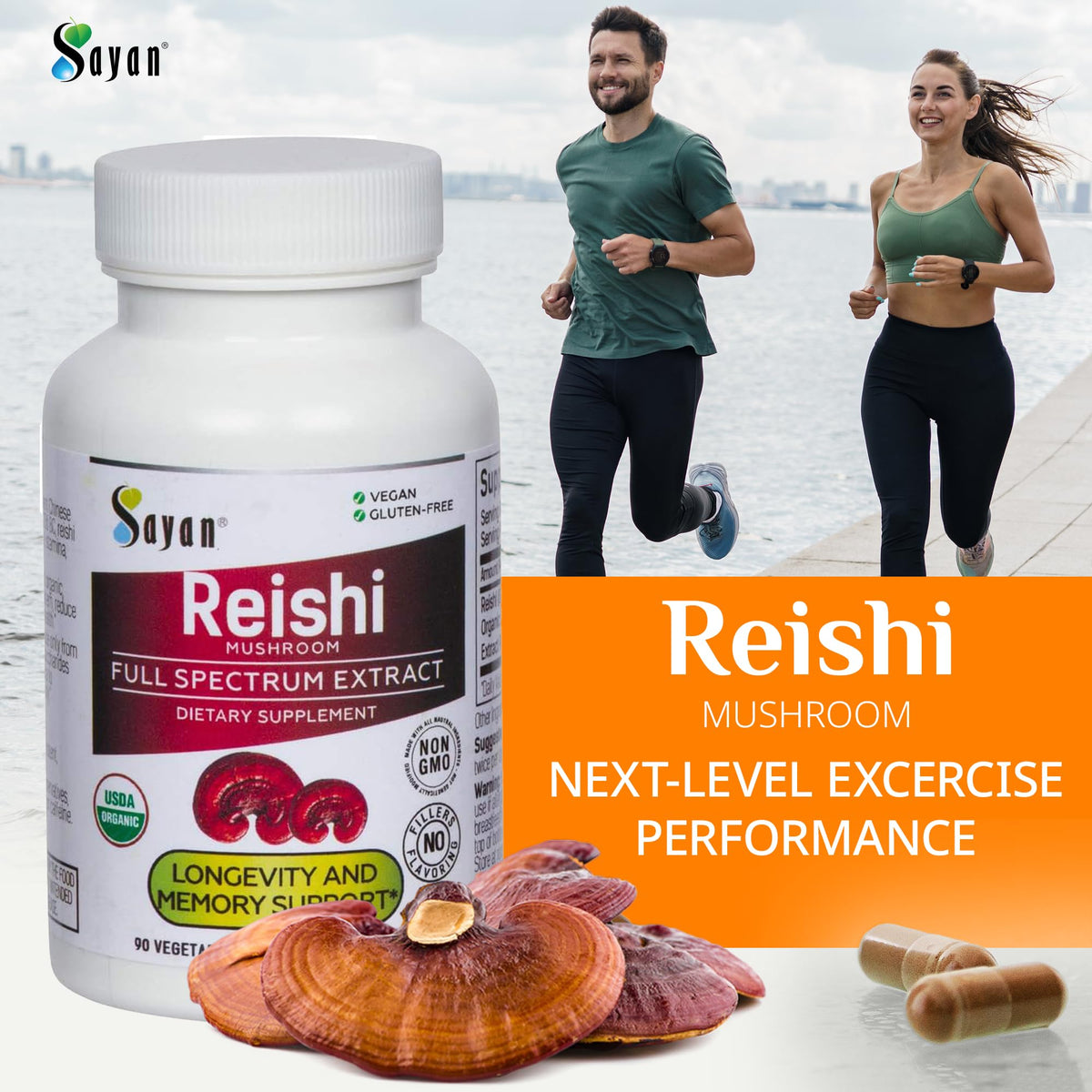 Sayan Extrait de Champignon Reishi 90 Capsules côté droit