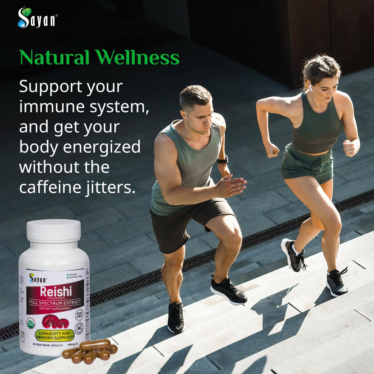 Sayan Extrait de Champignon Reishi 90 Capsules côté gauche