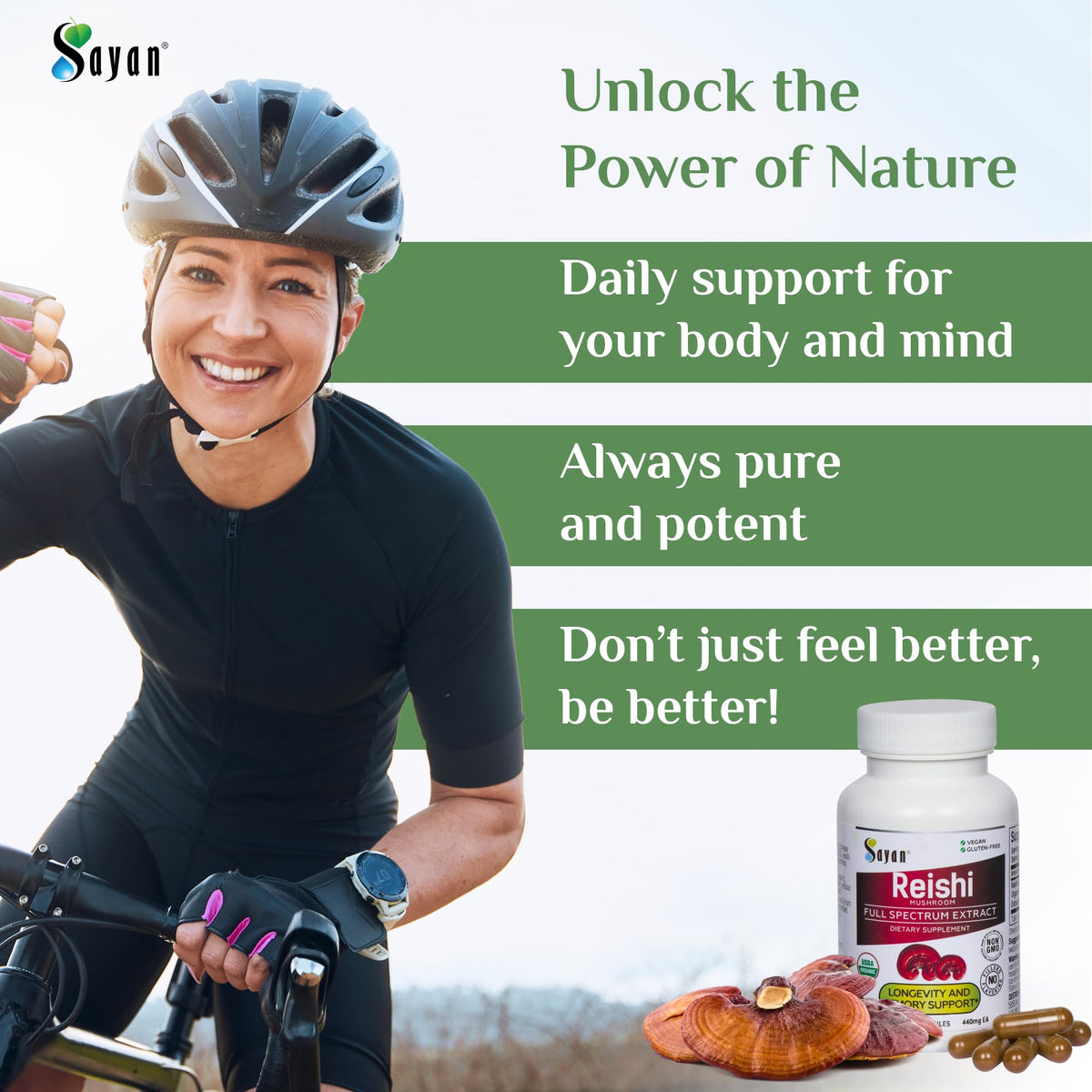 Sayan Extrait de Champignon Reishi 90 Capsules en situation d'utilisation