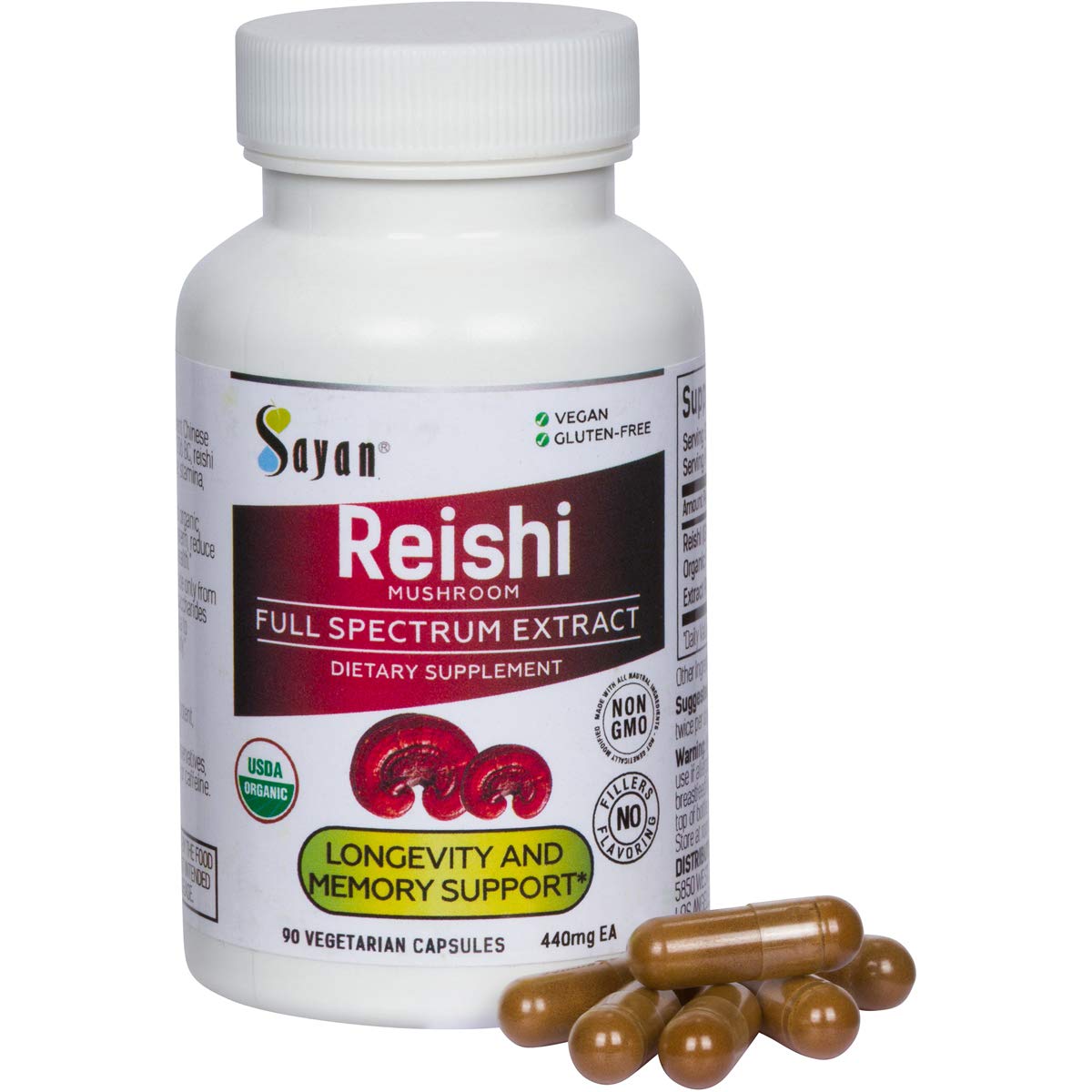 Sayan Extrait de Champignon Reishi 90 Capsules vue de face