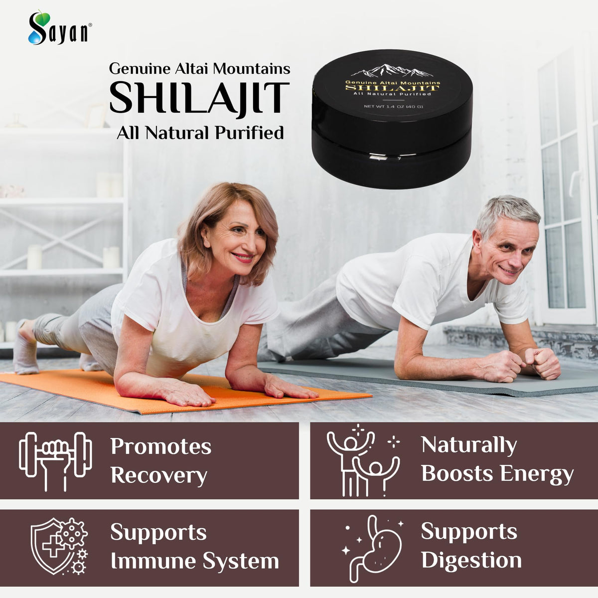 Sayan Shilajit Résine avec une tasse de thé