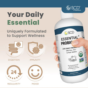 SCD Probiotics Boisson Probiotique 16 oz vue arrière avec ingrédients