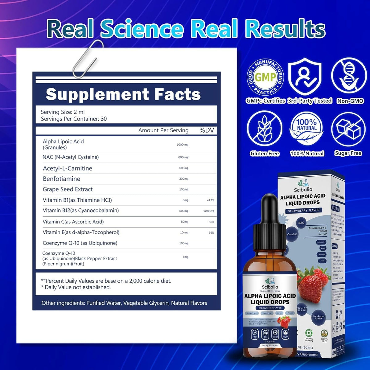 Scibalia Acide Alpha-Lipoïque 1000mg Liquide avec accessoires de santé