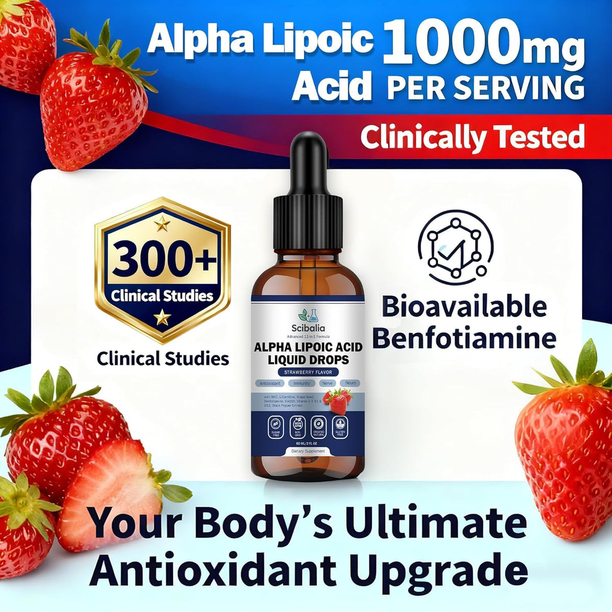 Scibalia Acide Alpha-Lipoïque 1000mg Liquide avec fond neutre