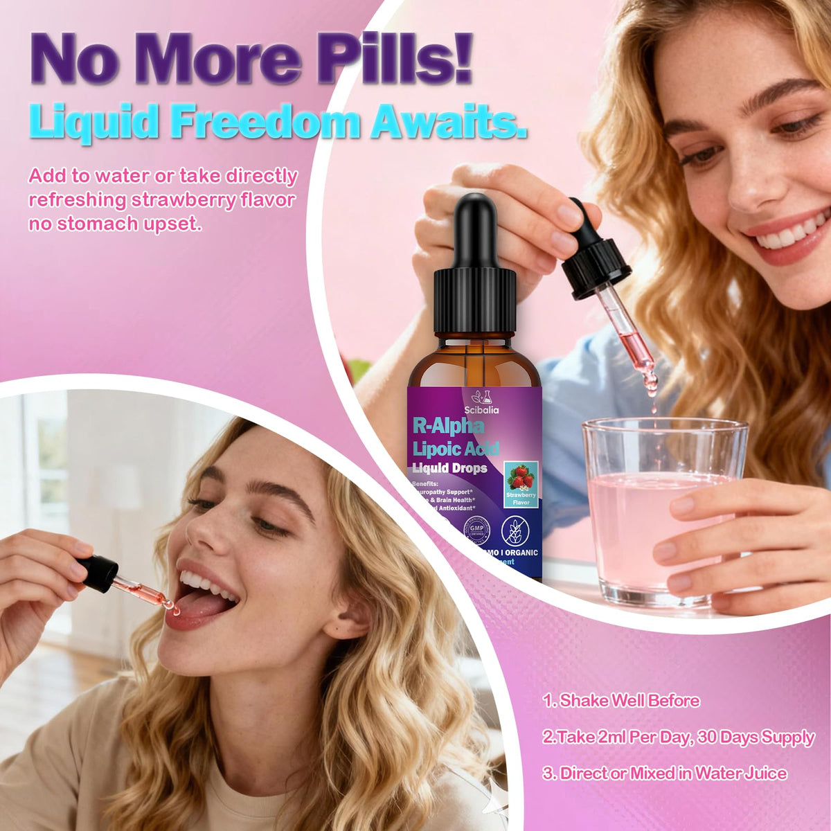 Scibalia Acide Alpha-Lipoïque R 600mg gouttes avec fruits frais en arrière-plan