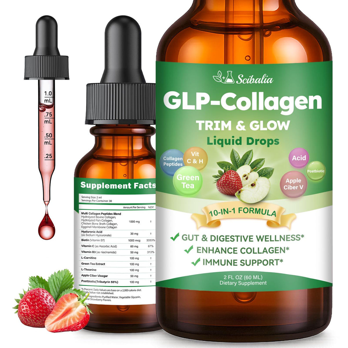 Scibalia Collagène Liquide 10-en-1 141g vue avant avec bouchon