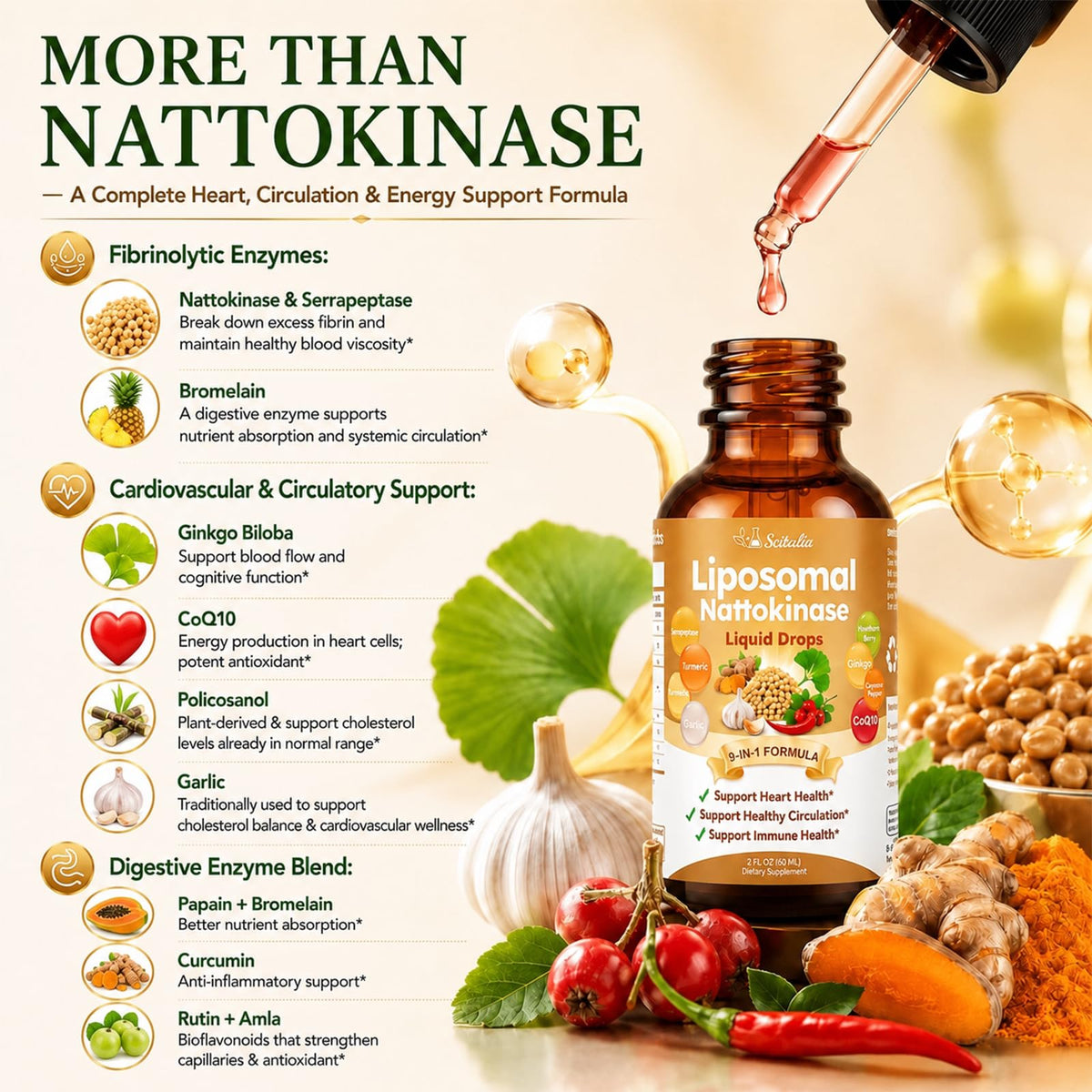 Scibalia Nattokinase 10800 FU 150g avec étiquette visible