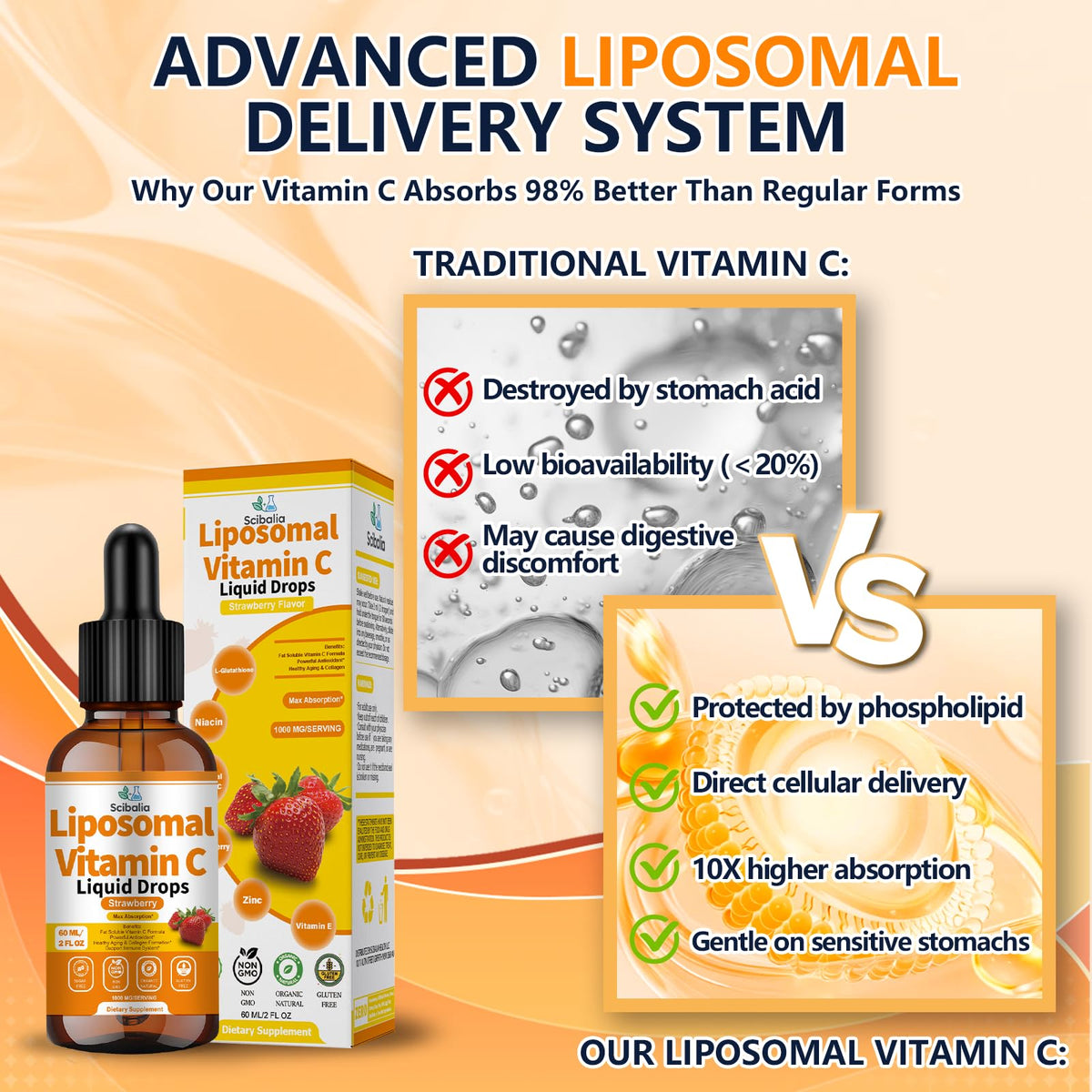 Scibalia Vitamine C Liposomale 1000mg sur une table