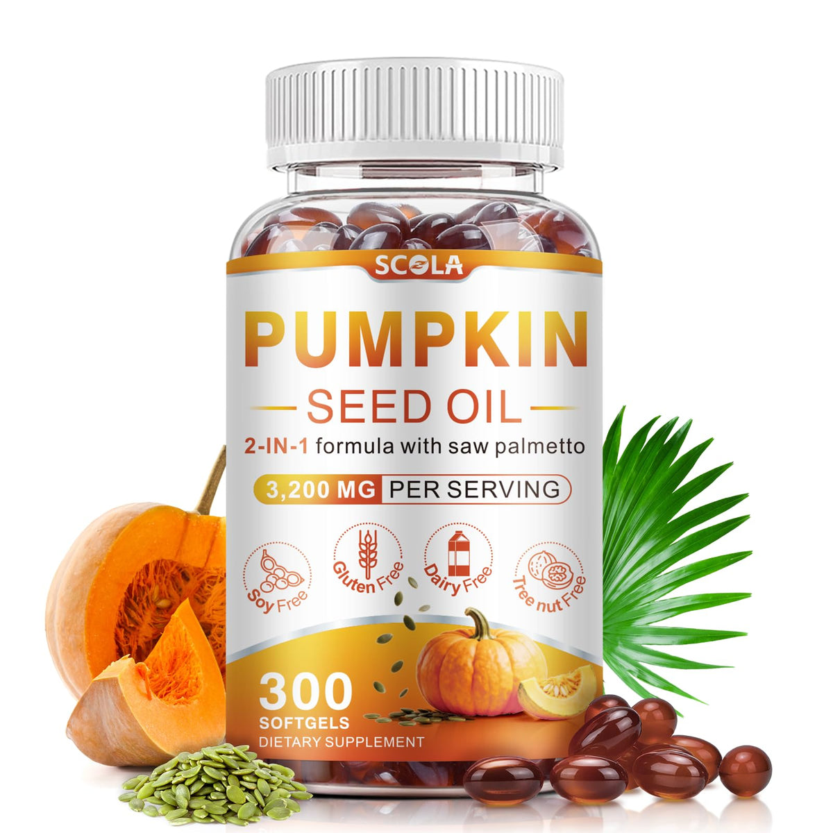 SCOLA Huile de Pépin de Citrouille et Saw Palmetto 300 gélules vue de face