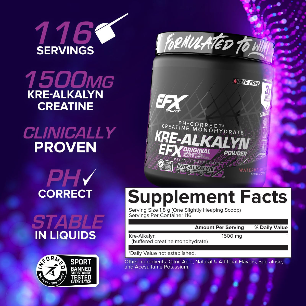 Scoop de Kre-Alkalyn EFX Poudre avec poudre à côté dans un verre