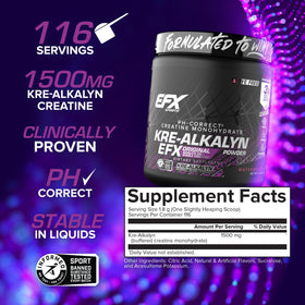 Scoop de Kre-Alkalyn EFX Poudre avec poudre à côté dans un verre