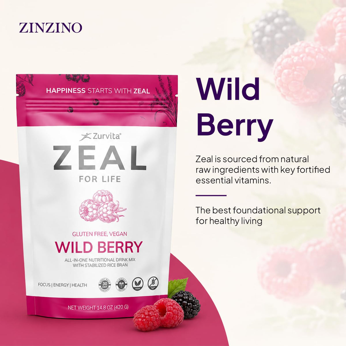 Scoop de mélange de boisson Zurvita Zeal for Life avec poudre de baies sauvages