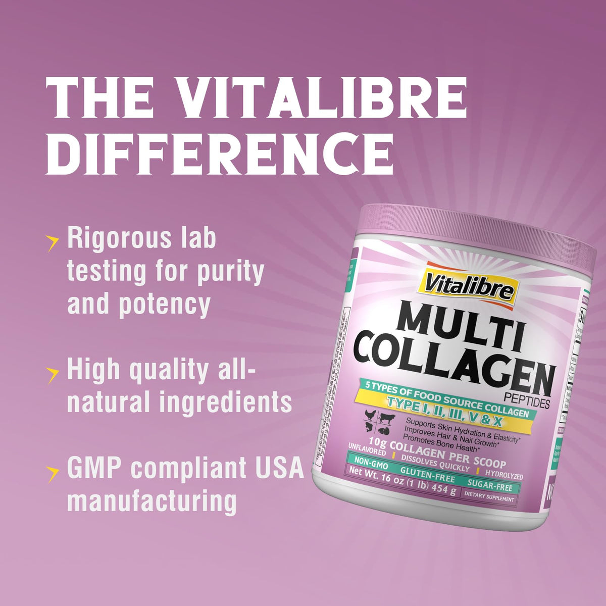Scoop de poudre de collagène Vitalibre 558g