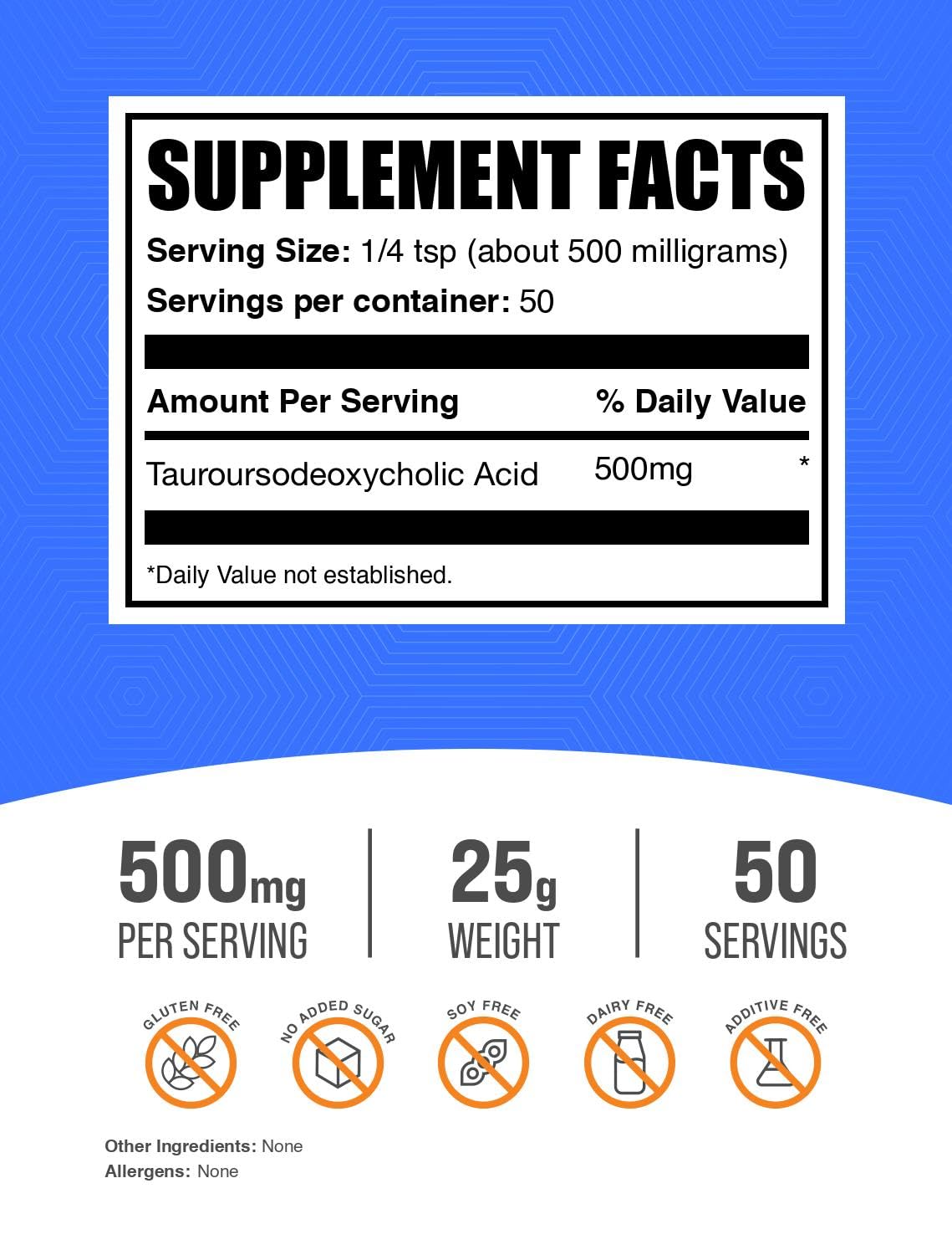 Scoop de poudre TUDCA 500mg sur une cuillère en bois