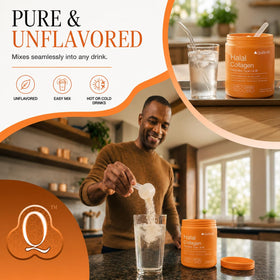 Scoop de QUALITUDE Poudre de Collagène Halal dans un verre