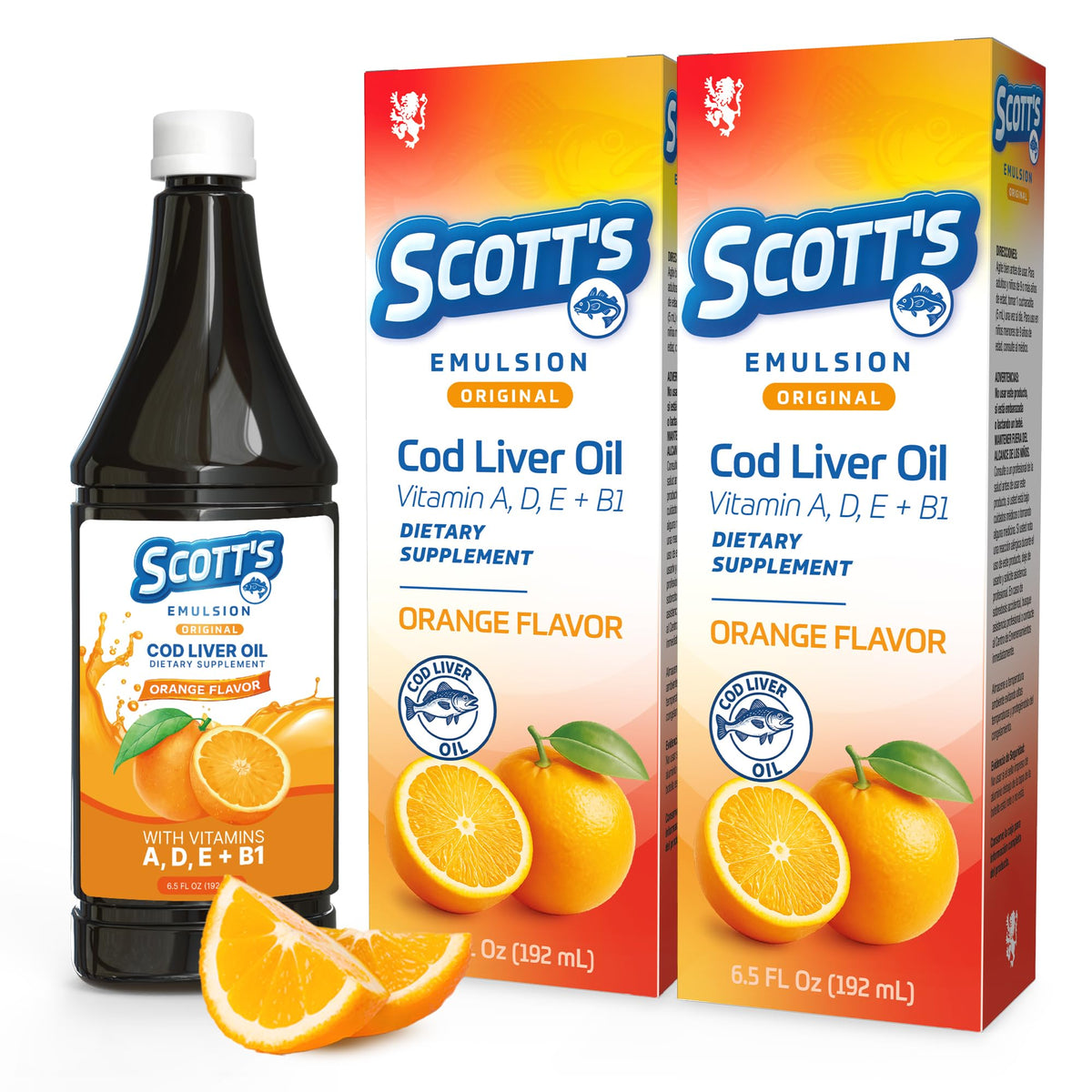 SCOTT'S EMULSION Huile de Foie de Morue 6,5 oz avant avec étiquette orange