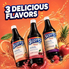 SCOTT'S EMULSION Huile de Foie de Morue Cerise sur une table