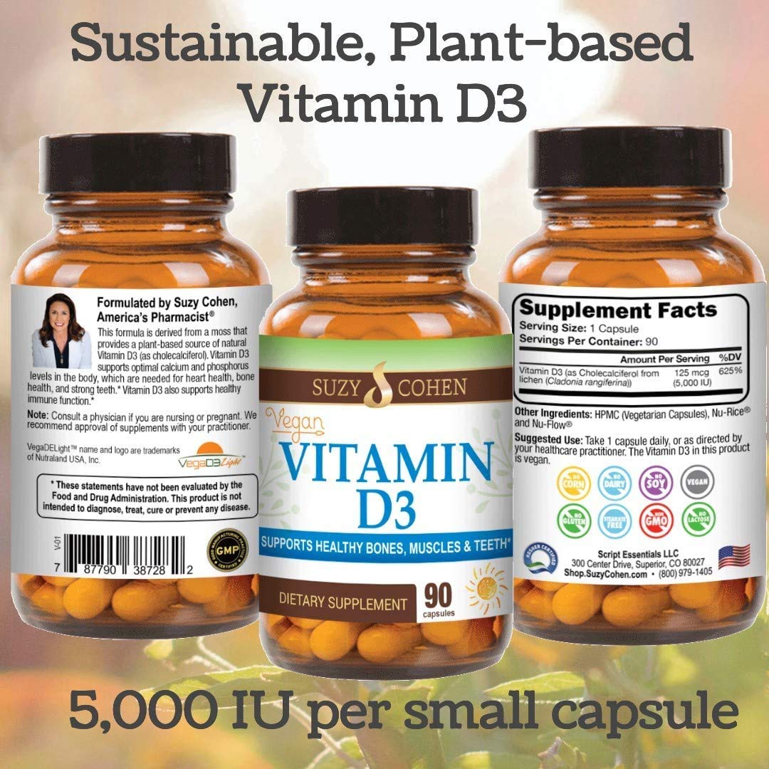 Script Essentials Vitamine D3 5000 IU bouteille ouverte avec capsules visibles