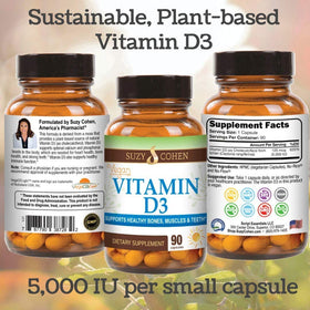 Script Essentials Vitamine D3 5000 IU bouteille ouverte avec capsules visibles