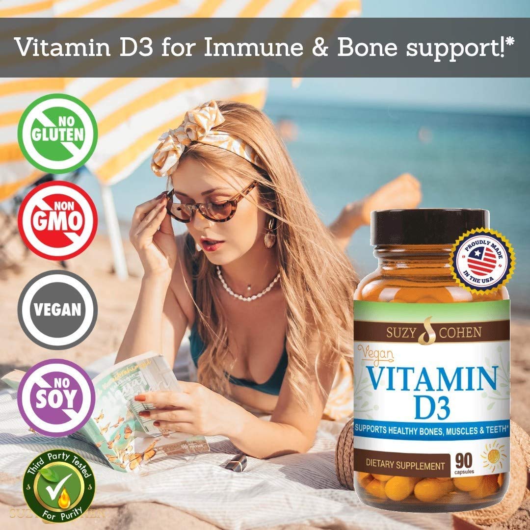 Script Essentials Vitamine D3 5000 IU capsule végétalienne sur une surface en bois