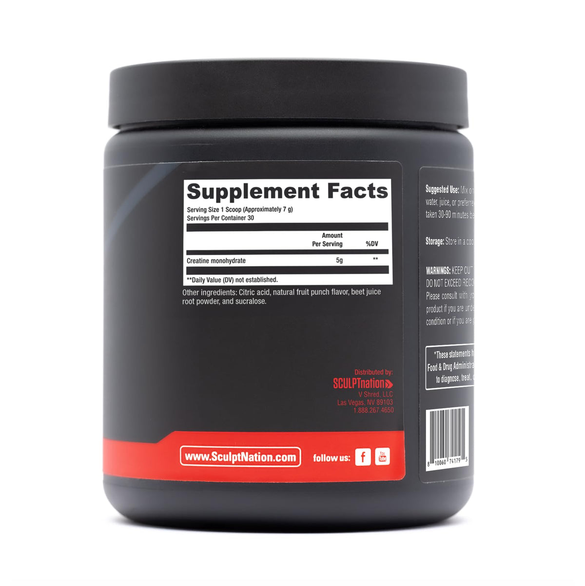 Sculpt Nation créatine monohydrate 259g en poudre dans un verre