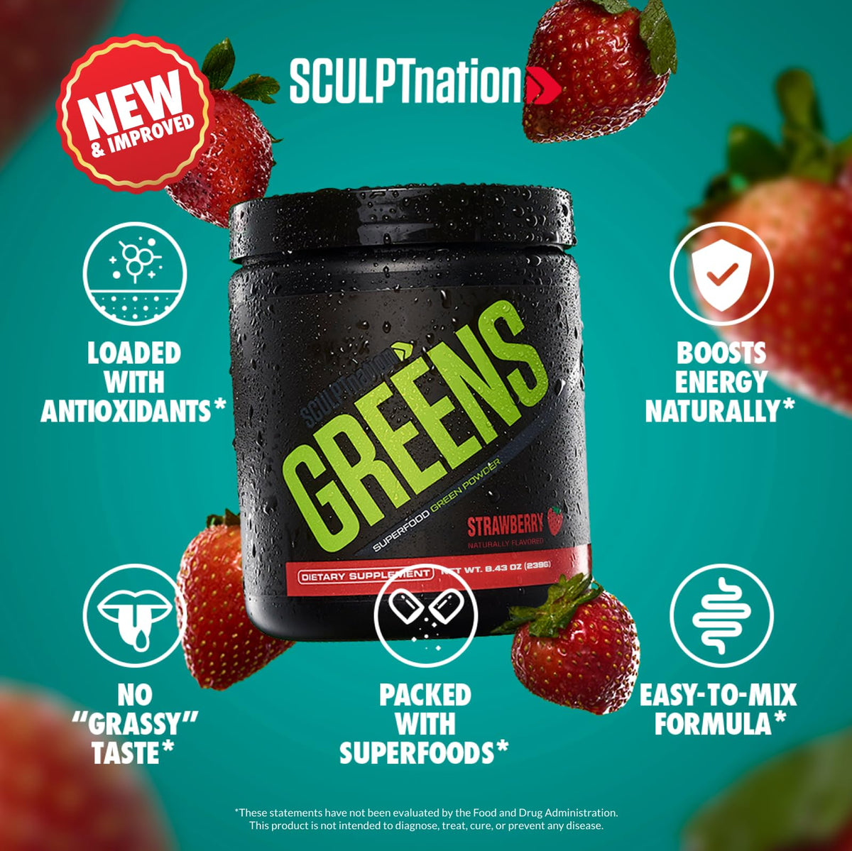 Sculpt Nation Poudre Superfood Fraise 300g avec cuillère