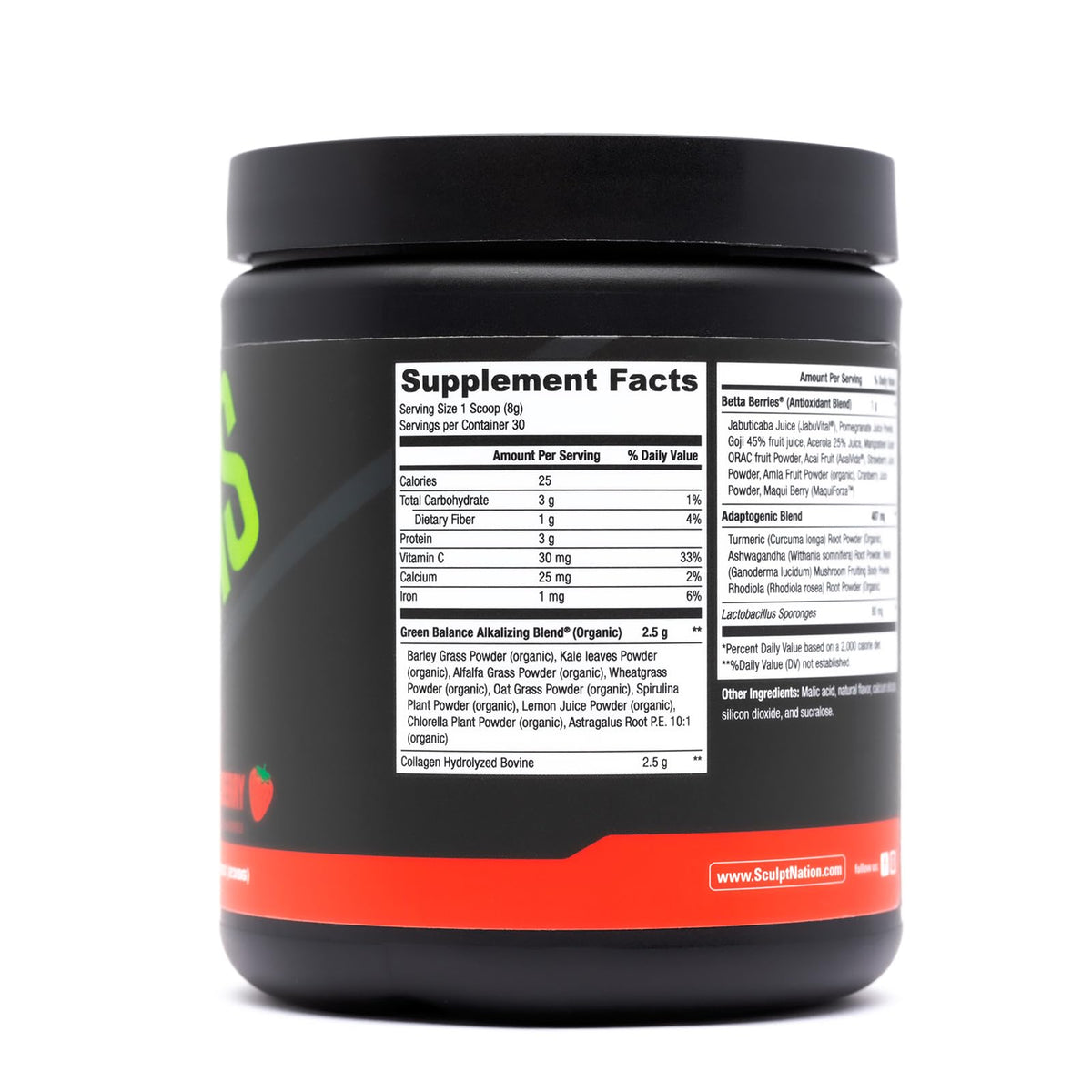 Sculpt Nation Poudre Superfood Fraise 300g sur une table